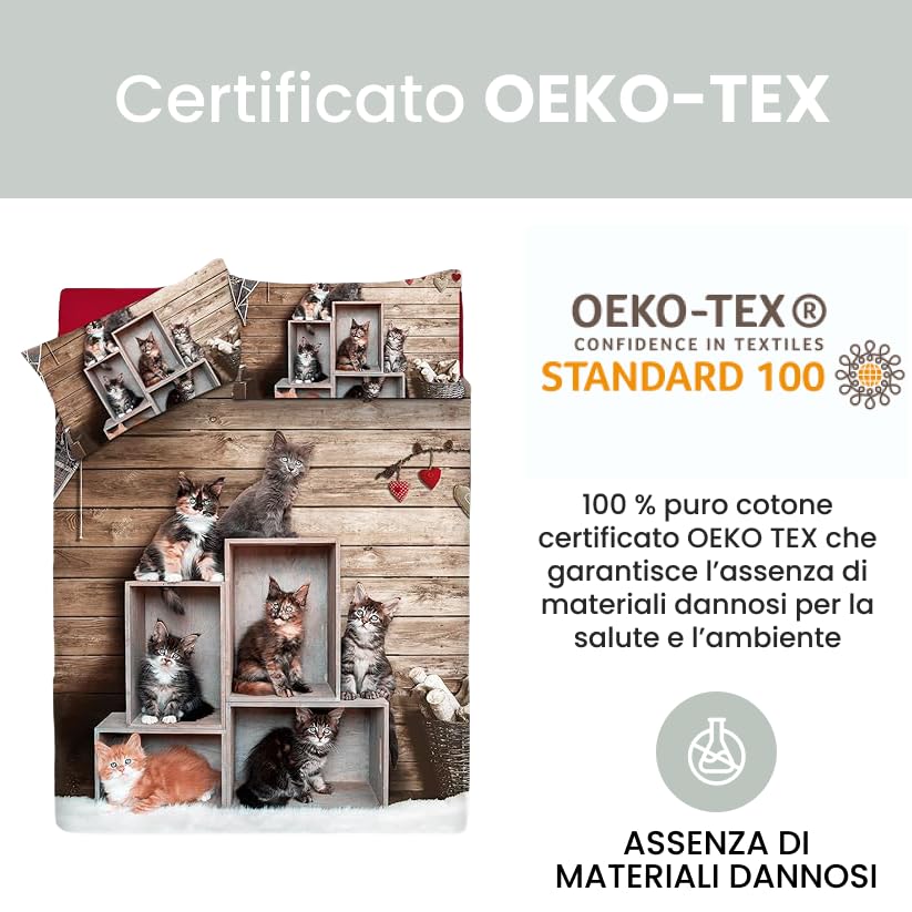 INTRECCI Copripiumino in Cotone Sogni d’Oro, Parure Copri Piumino con Federe Set Sacco Piumone Disponibile in più Fantasie (Set Sacco Singolo + 1 Federa, Dis. 74 Mici In the Box)