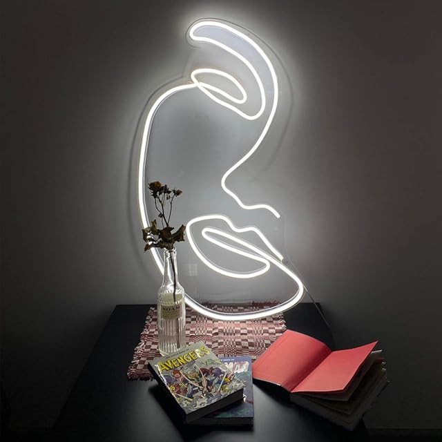 Walarky Neon Signs Face LED Neon Lights Ins Style Art Wall Decorative Lights Minimalist Lines Neon Lights for Christmas Room Wall Girls Bedroom Living Room Birthday Party Bar Decor(12.6x16.9 Inch)
