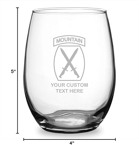 Miniatura 6 de 7.62 Design Copa de vino sin tallo personalizada de 21 oz de la 10 División de Montaña del Ejército de los Estados Unidos