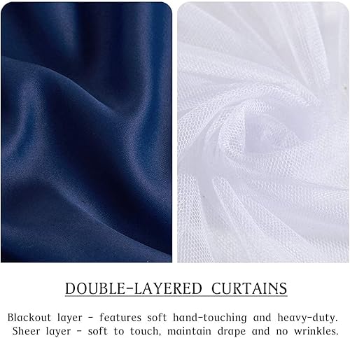 Miniatura 9 de PONY DANCE Cortinas opacas azul marino, cortinas grandes de doble capa con elegancia transparente, cortinas para sala de estar, para mezclar y