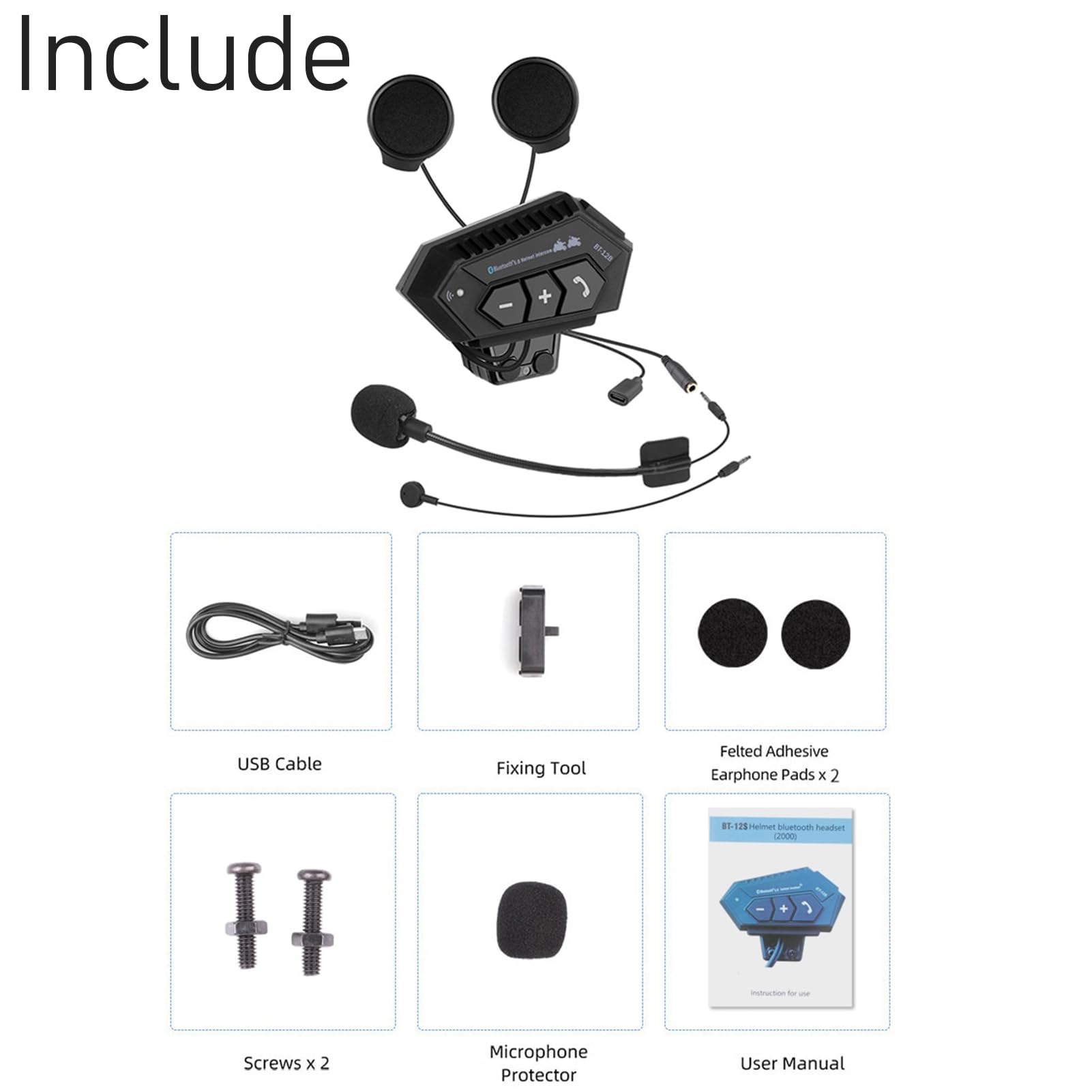 Interfono Moto, BT12B V5.0 Cuffie da Moto Bluetooth con Sistema di Comunicazione a Mani Libere e Funzione di Riduzione del Rumore, Auricolare Hi-Fi Offrono Prestazioni Audio di Alta Qualità