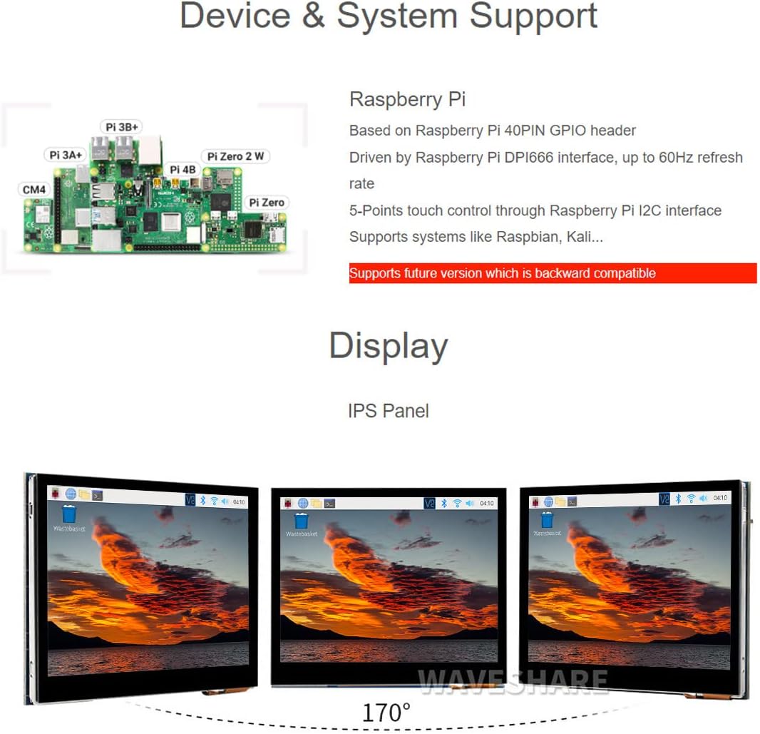 Angles de pantalla LCD Waveshare de 3.5 polzades DPI