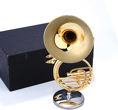 Miniature Susaphone with Stand and Case Brass Mini Musical Instrument Susaphone Replica Collectible Figure Model Birthday Home Decoration Display Ornament 3.9" x 1.9"