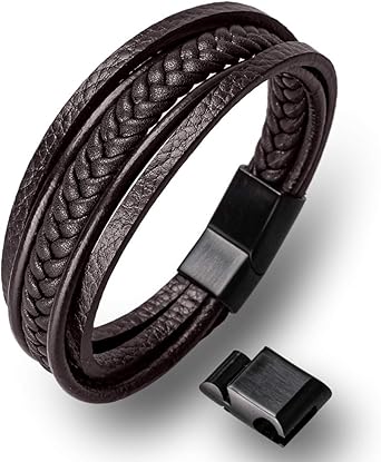 Pulsera Ancha Hombre, Brazalete Trenzado De Cuero, Pulseras Para Hombre - España