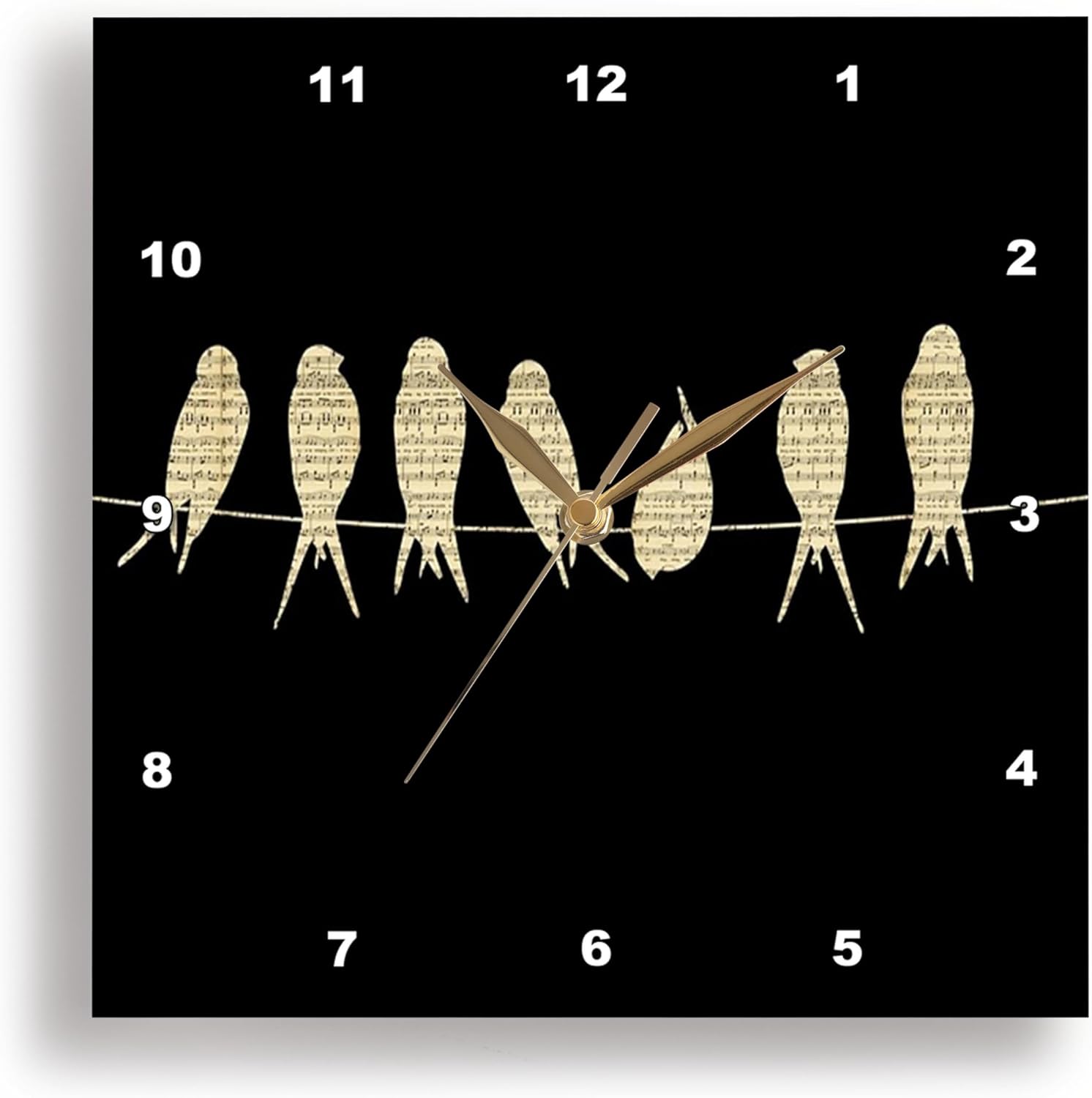 3dRose Wall Clock Silent - 15 inch - Print of Sheet Music Birds On Wire - Decorative II