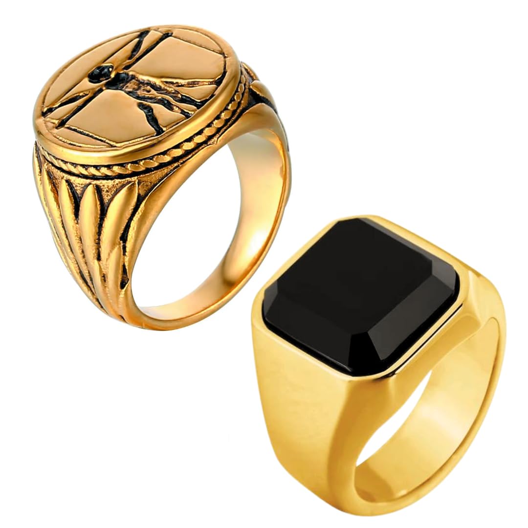 DVRK Anillos Hombre Oro y Plata con base de Acero Inoxidable 316L