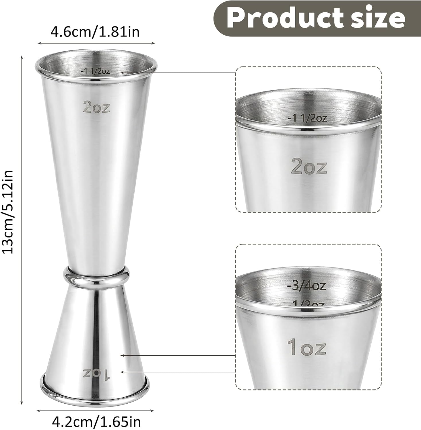 2 Pcs Jigger for Bartending, Premium Stainless Steel Jigger 2 oz 1 oz, Professional Heavy-Duty Double Jigger, Cocktail Jigger, Cocktail Measuring Cup