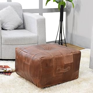 Rugsotic Carpets Solid Handmade Buffalo Leather Square Pouf 21