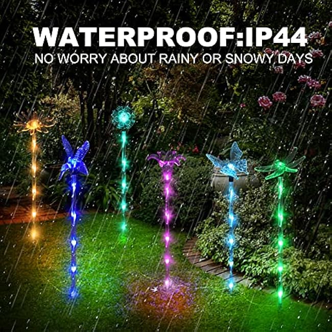 Set of 6 Arcylic Solar Lights for Outside, Solar Powered Garden Decorations, Outdoor Waterproof Pathway Lights for Yard, Patio Plant Pot, Flower Bed (8 Lighting Modes)