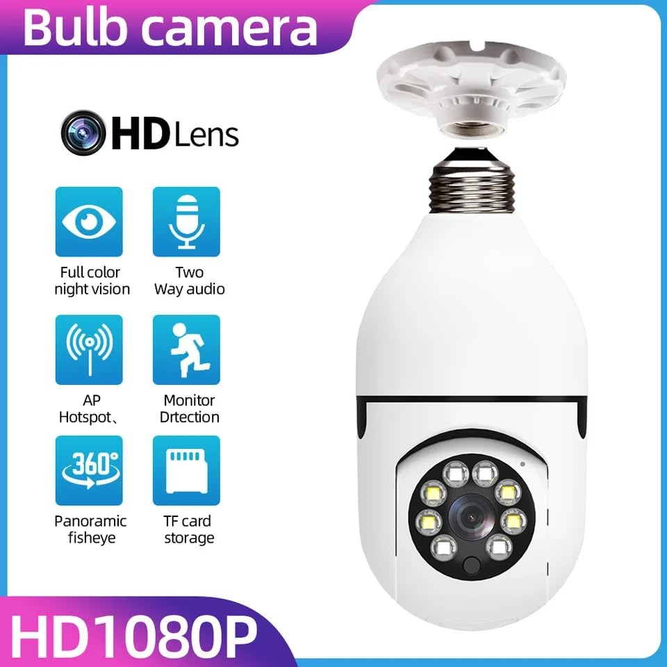Image of OTOOBEST Outdoor Security Camera, WiFi PTZ Dome Camera with Night Vision, Mobile App Control, White (Bulb-Camera)