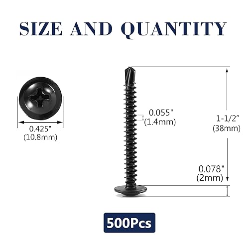 Miniatura 25 de Tornillos de chapa metálica de 2-1/2 pulgadas, 250 tornillos de acero inoxidable 410 tornillos autorroscantes rápidos de cabeza de armadura de acero