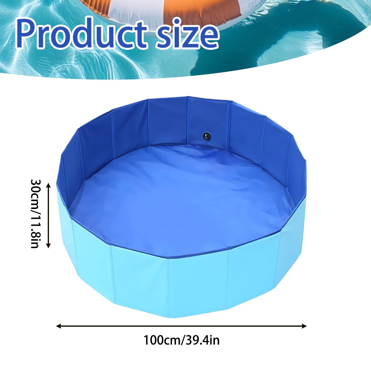 Piscina pieghevole per anatre, grande, con tappo di scarico, 89 x 30 cm, in PVC extra resistente, per anatre, cani, gatti, bambini, in plastica rigida blu, portatile, pieghevole, per uso interno ed