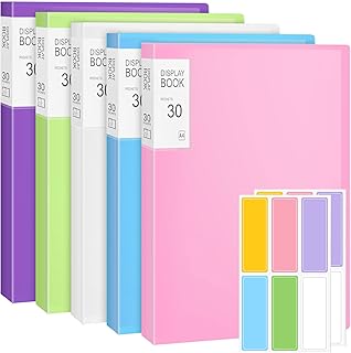 A4 Display Folders, 5 Pack 30 Pockets Display Book Document Clear Folders with Plastic Sleeves, Folders with Plastic Pockets, Presentation Folder Project Folders (5 Colors 30 Pockets)