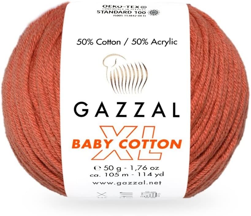 3 Pack (Skein) Gazzal Baby Cotton XL, 50% Soft Cotton 50% Acrylic, Each Ball 1.76 Oz (50g) / 114 Yards (105m), DK- Worsted, Knitting Yarn, Amigurumi Yarn, Baby Yarn, 3454
