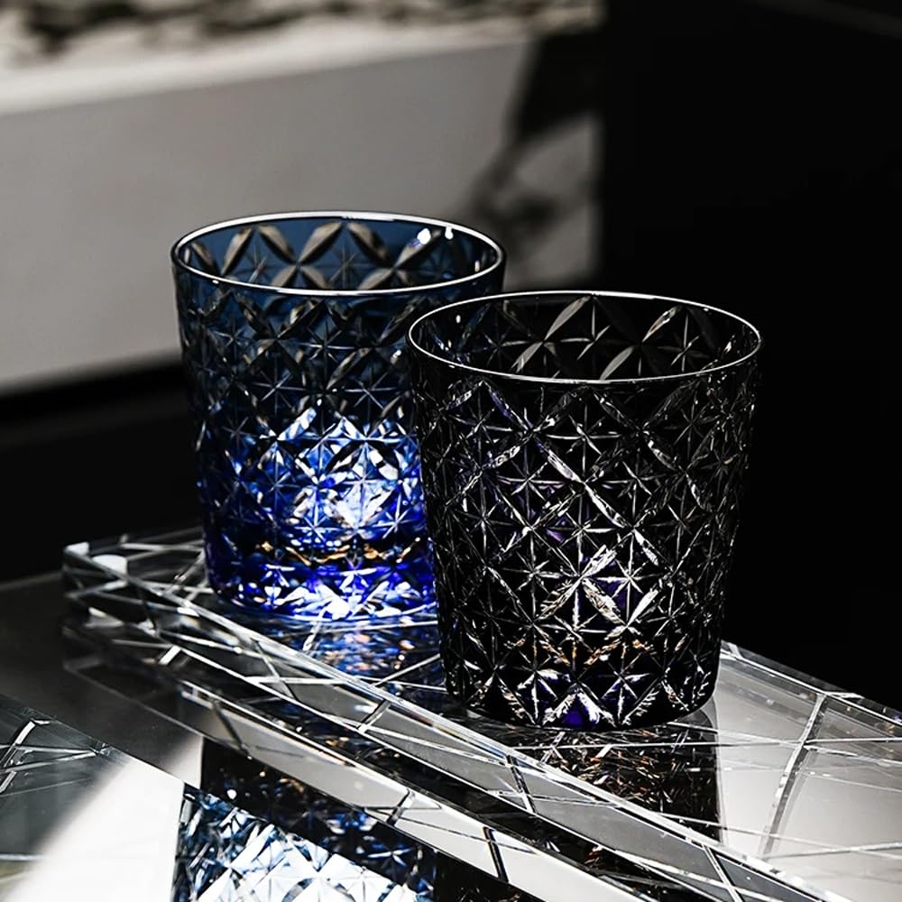 Tazza porta spazzolino retrò 2 pezzi | Porta pennelli for trucco in cristallo for bicchiere da comodino, bagno, toeletta(Blue)