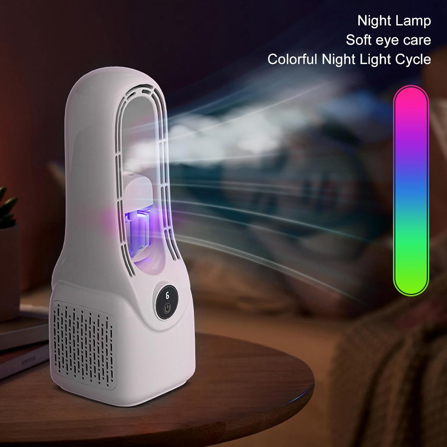 Bladeless Fan, 6 Speeds & Misting Function, Quiet Desk Fan, Color Changing Night Light, Large Water Table Fan for Home, Office, SPYMINNPOOovad9qh8tn