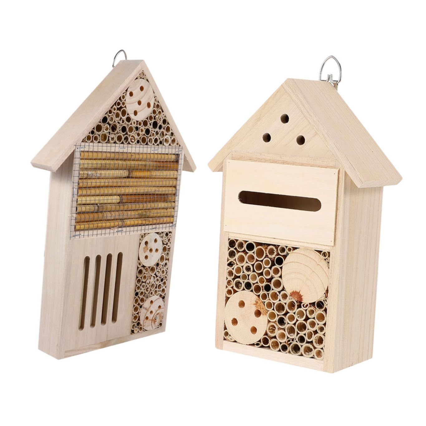 2 Stück Hängendes Insektenhaus Bienenhotel und Nistkasten für Marienkäfer Schmetterlinge Ökologische Gartendekoration Schutz und Brutstätte für Wildbienen 12x7x23cm 19x4x35cm