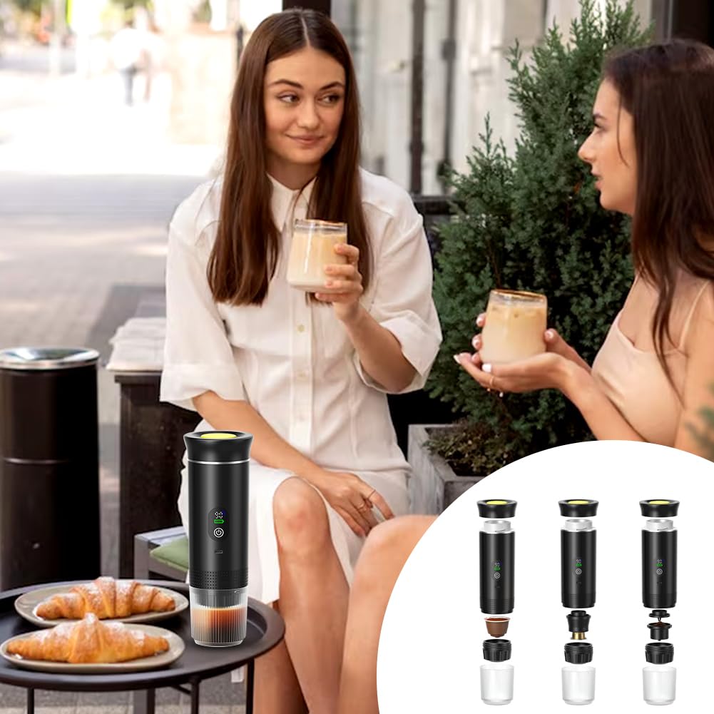 Macchina per caffè espresso portatile 3 in 1 Mini macchina da caffè da viaggio 20 Bar con USB-C, macchina da caffè da campeggio, autoriscaldante, compatibile con caffè macinato e capsule per