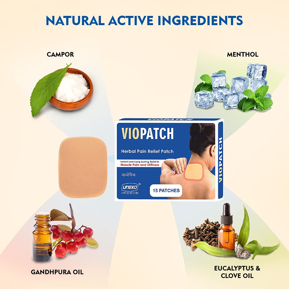 Viopatch Herbal Pain Relief Patch - Pack of 15 Patches | Instant Relief from Muscular Pain & Joint Pain| Natural Pain Relief Patches | No Side Effects