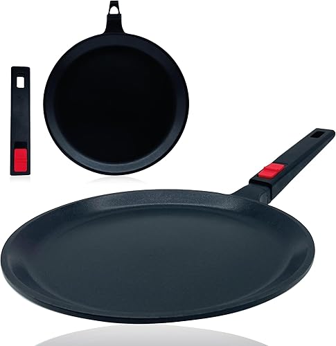 Housic Sartén premium para pizza y tortilla, utensilios de cocina versátiles con mango desmontable, ideal para estufa, horno e inducción, sartén