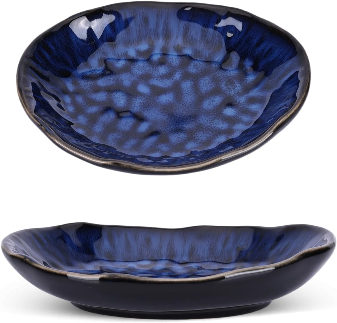 7.2" Blue Ceramic Small Decorative Bowl, Unique Handmade Blue Japanese Style Fruit Dish, Entryway Catchall for Home Decor, Candy Dish for Coffee Table, Berry Bowl for Trinkets