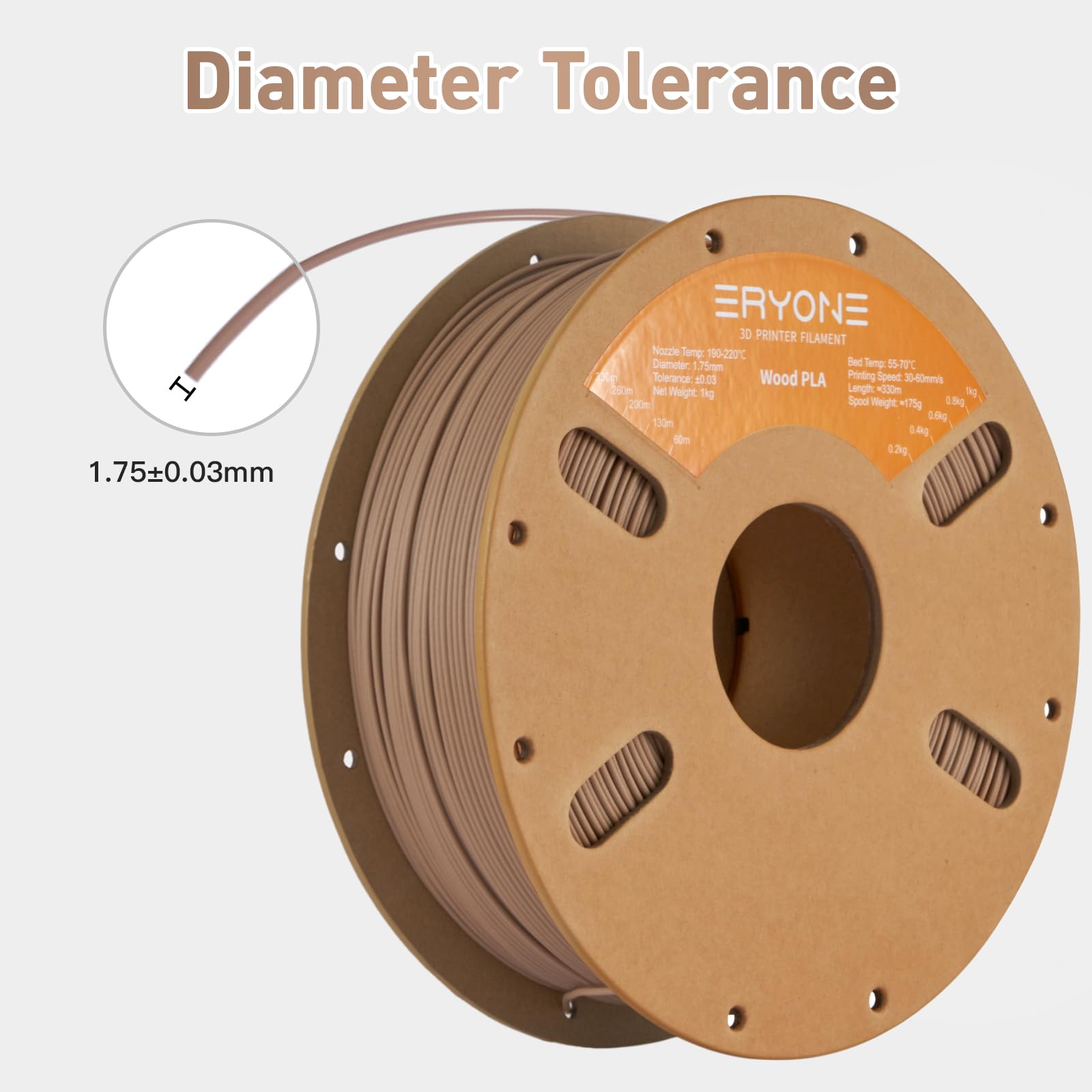 ERYONE Mixed Material PLA Filament 1.75mm +/- 0.03mm, 1kg Spool (2.2LBS) 3D Printer Filament, Wood PLA, Dark Wood