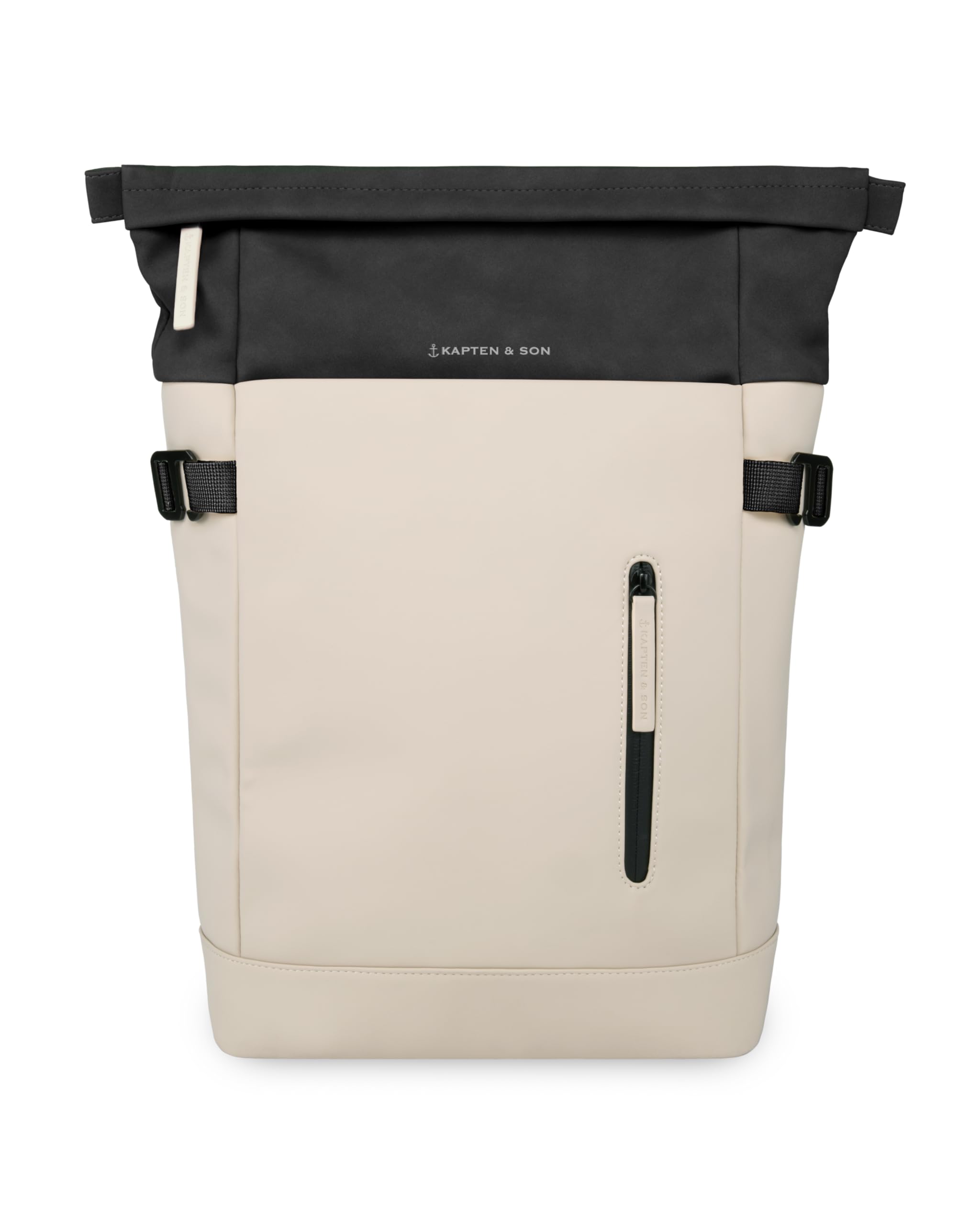 Kapten & Son Rucksack Aarhus Cream Black 14 L | Rucksack Damen & Herren Schwarz-Beige | Rolltop mit 14" Laptopfach | Backpack ideal für Reisen, City, Uni, Arbeit | wasserabweisend