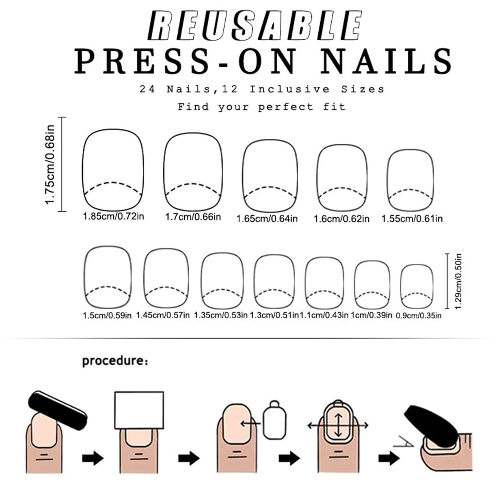 24 Pcs Glossy French Tips False Nails Simple Full Covers Stick On Nails Short Square Acrylic Nails