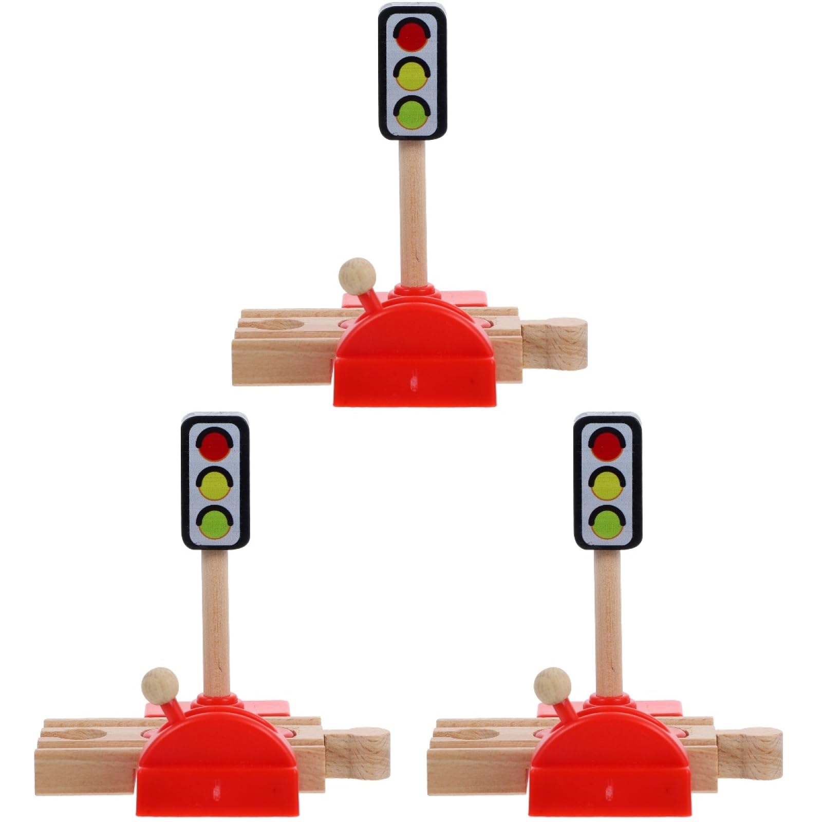 3pcs Wooden Toy Train Accessories, Railway Roadblock for Kids, Multi-Color Scene Building Toys, Easy to Install and Play, Synthetic Material, 9.3 X 9.3 X 24 Cm