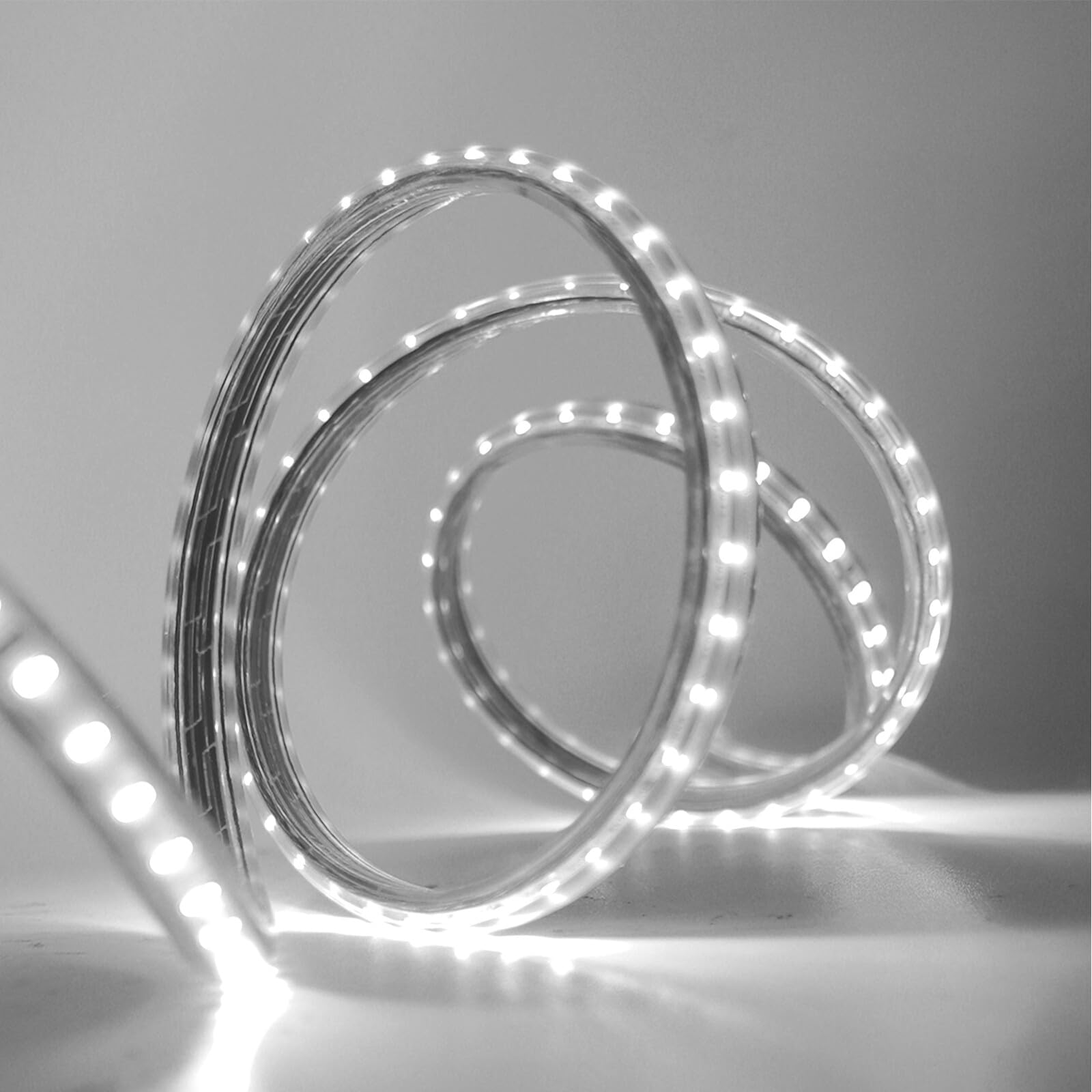 HEGEHE SMD 3014 LED Strip Light with Switch Power Cord, 220V Waterproof Kitchen Cabinet Ceiling Home Garden Deck Rope Light (White, 25 Meters)