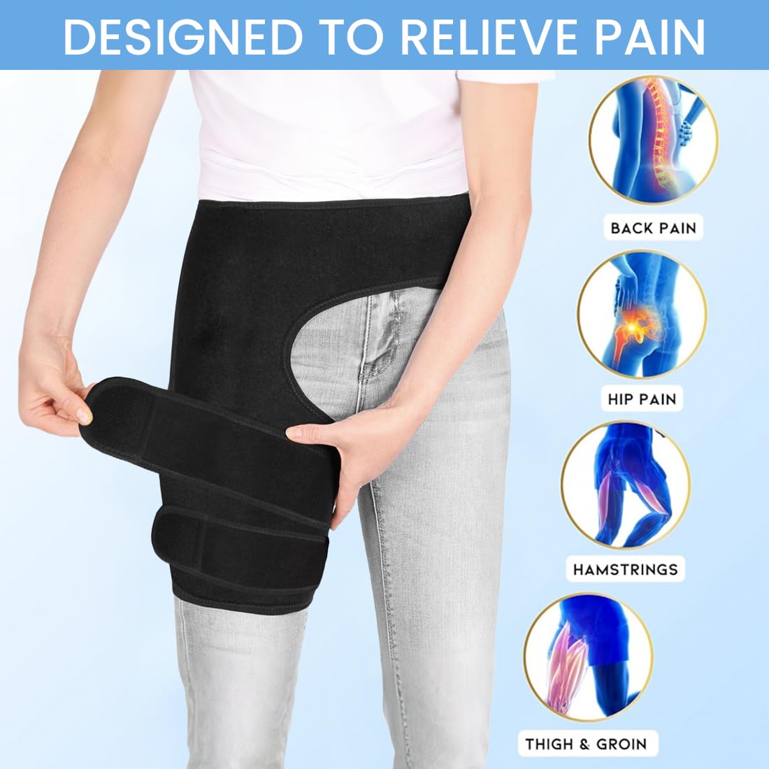Entworfen, Stabilisierende Oberschenkelbandage, Hüftgelenkstütze für Ischias-Schmerzlinderung, Piriformis-Syndrom, Oberschenkelkompression, Hamstring-Hüftbandage für Frauen & Männer