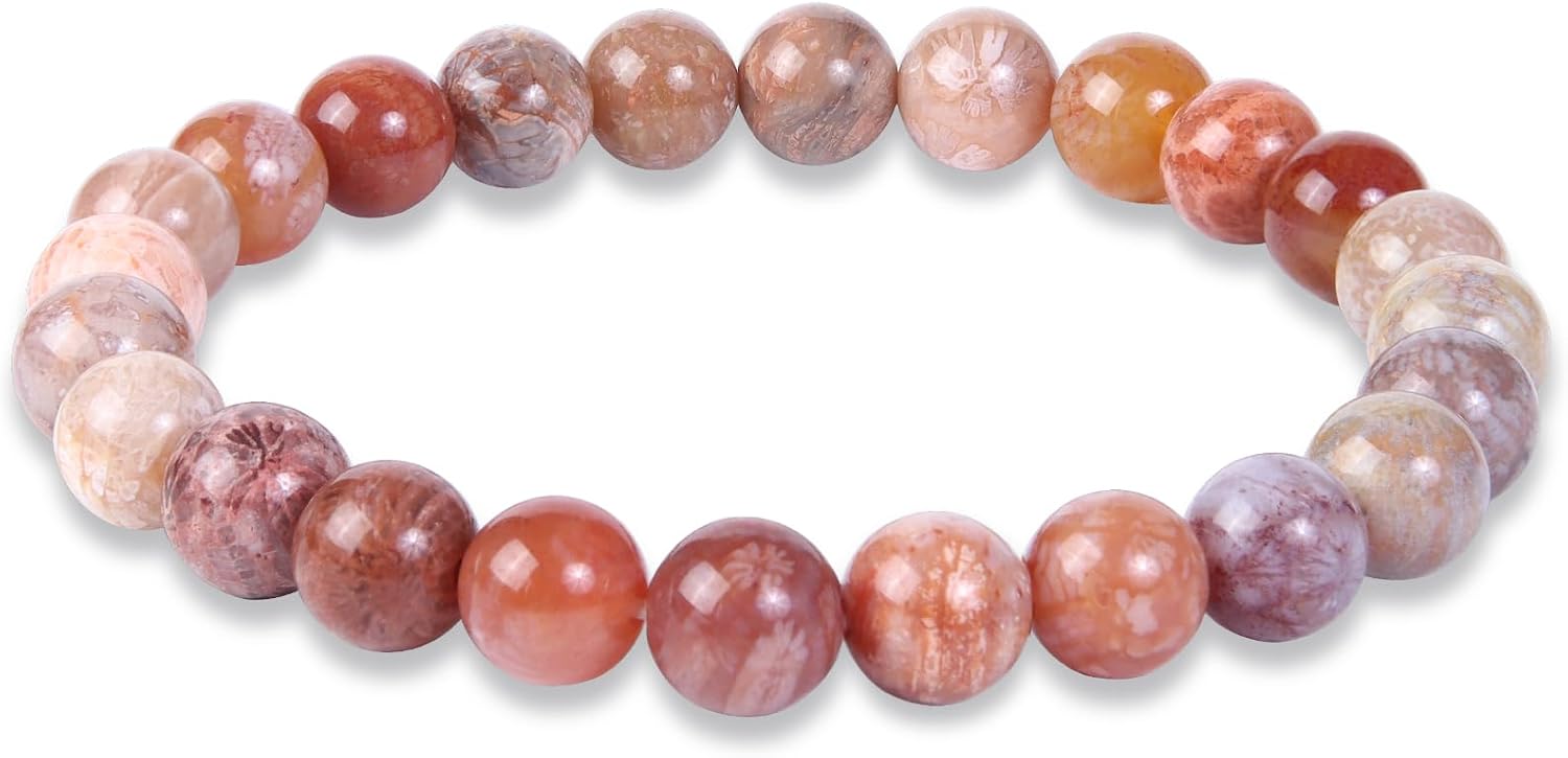 Natural Coral Jade Bracelets for Women 8mm, Gift Box Packaging Bead Bracelet, Can Be Used As Crystal Healing, Meditation, or As a Gift for Family and Friends
