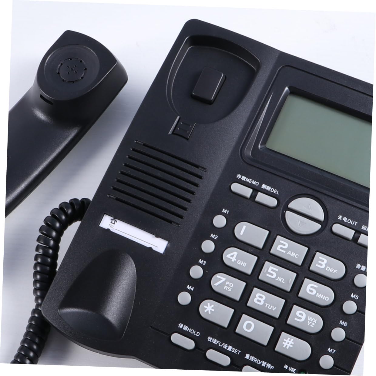 Telefono Fisso Business da Ufficio Doppio Jack e Display Chiamate Nero | Plastica, Suonerie Selezionabili e Musica Integrata, Funzione Non Disturbare, per Casa e Negozio