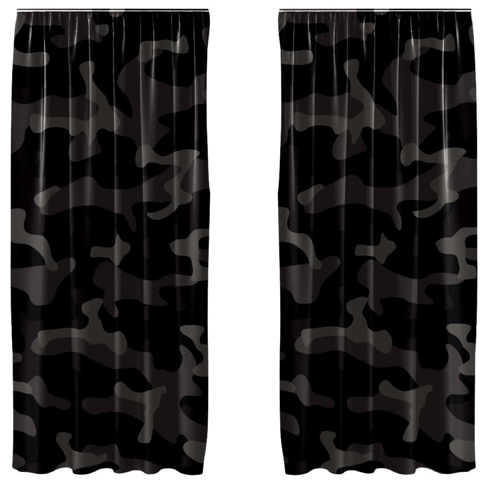 Cortinas de panel camuflaje negro 55x84 decorativas con bolsillo para barra juego de 2