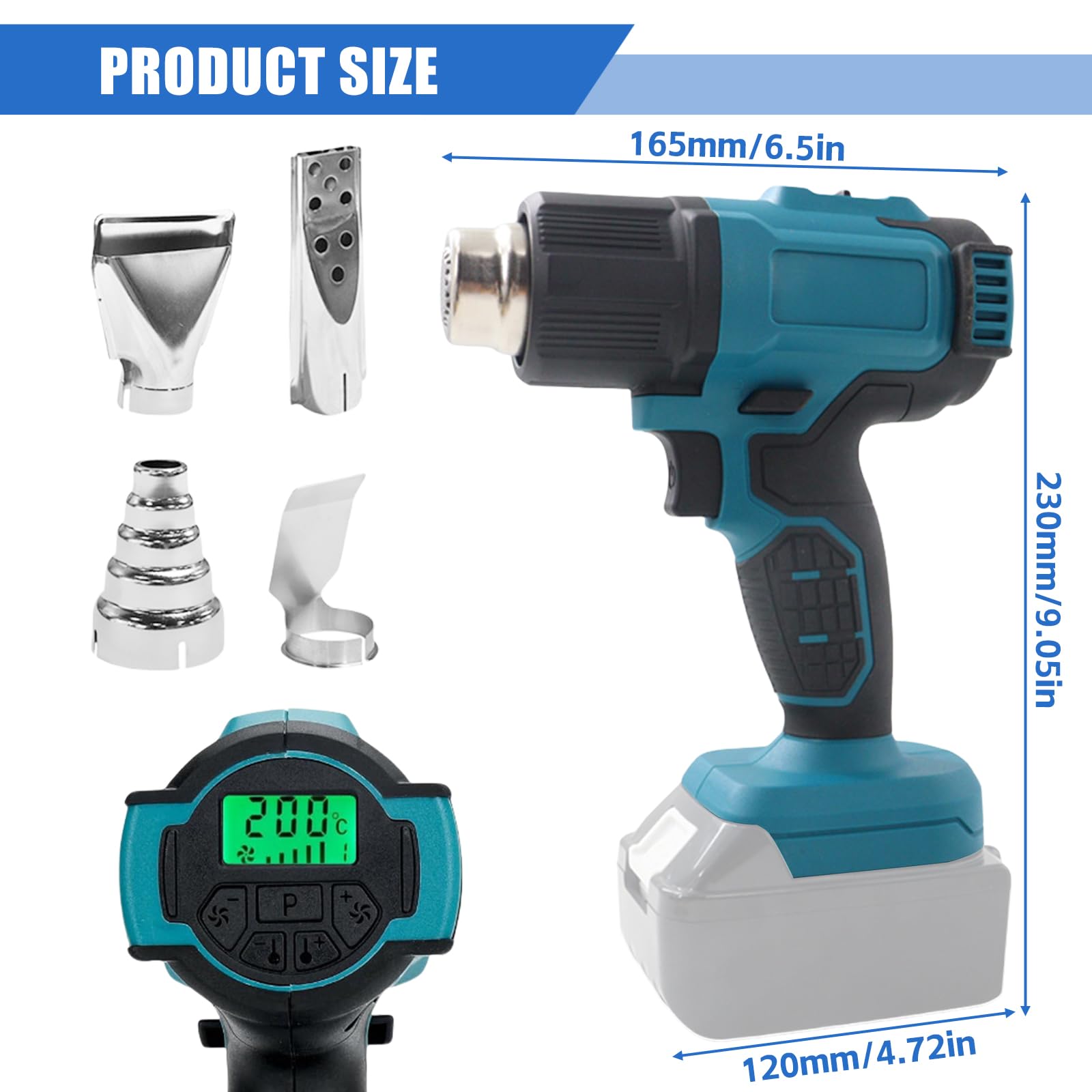 Pistolet à air chaud sans fil Bosch 18 V 50-550 °C écran LCD 4 buses acier inoxydable température réglable contrôle air