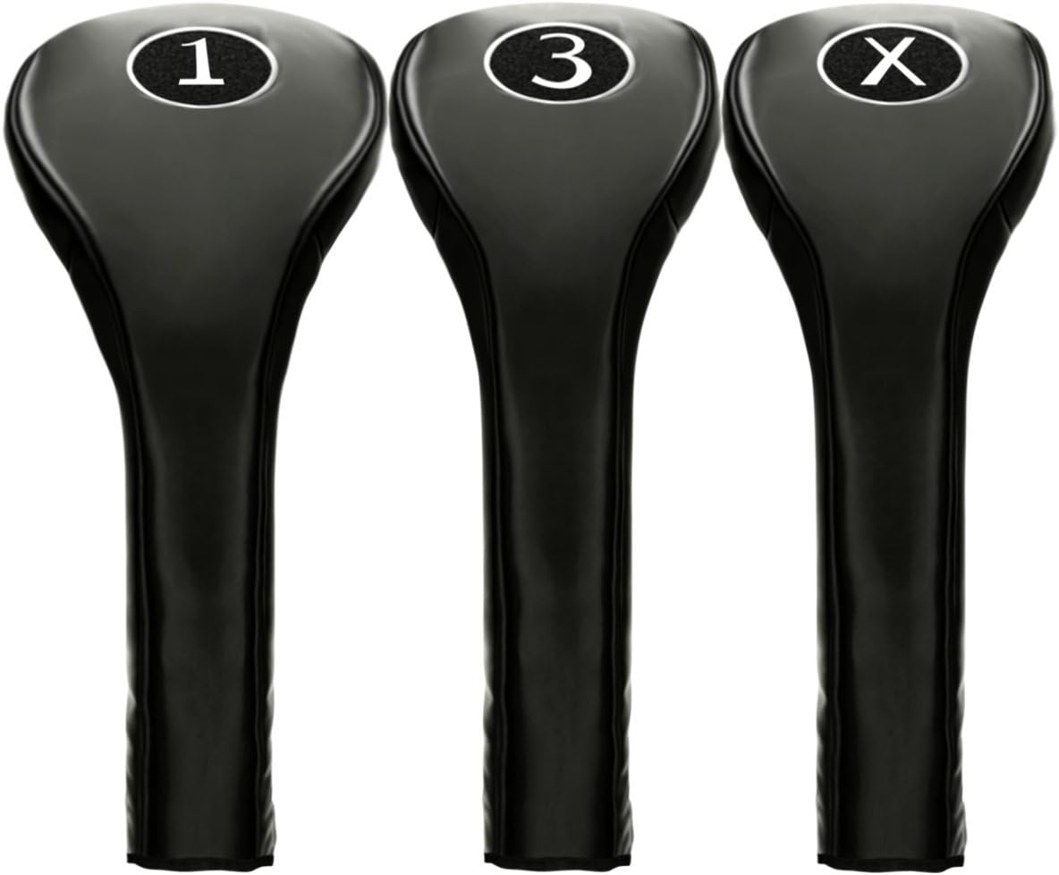 New Black Zipper Driver 1 3 X Leatherette Fairway Golf Club Covers Wood Headcovers Head Cover Metal