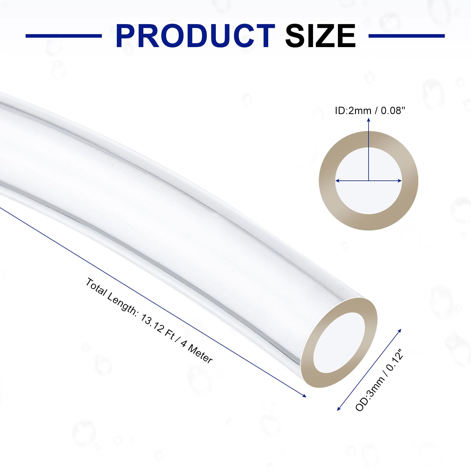 QUARKZMAN Tubo in PVC, 2mm ID x 3mm OD - 13 Piedi di Lunghezza Tubo Acqua Trasparente in Vinile Chiaro, Tubo Acqua Flessibile Leggero in Plastica per Acquaponica, Tubo Aria, Irrigazione