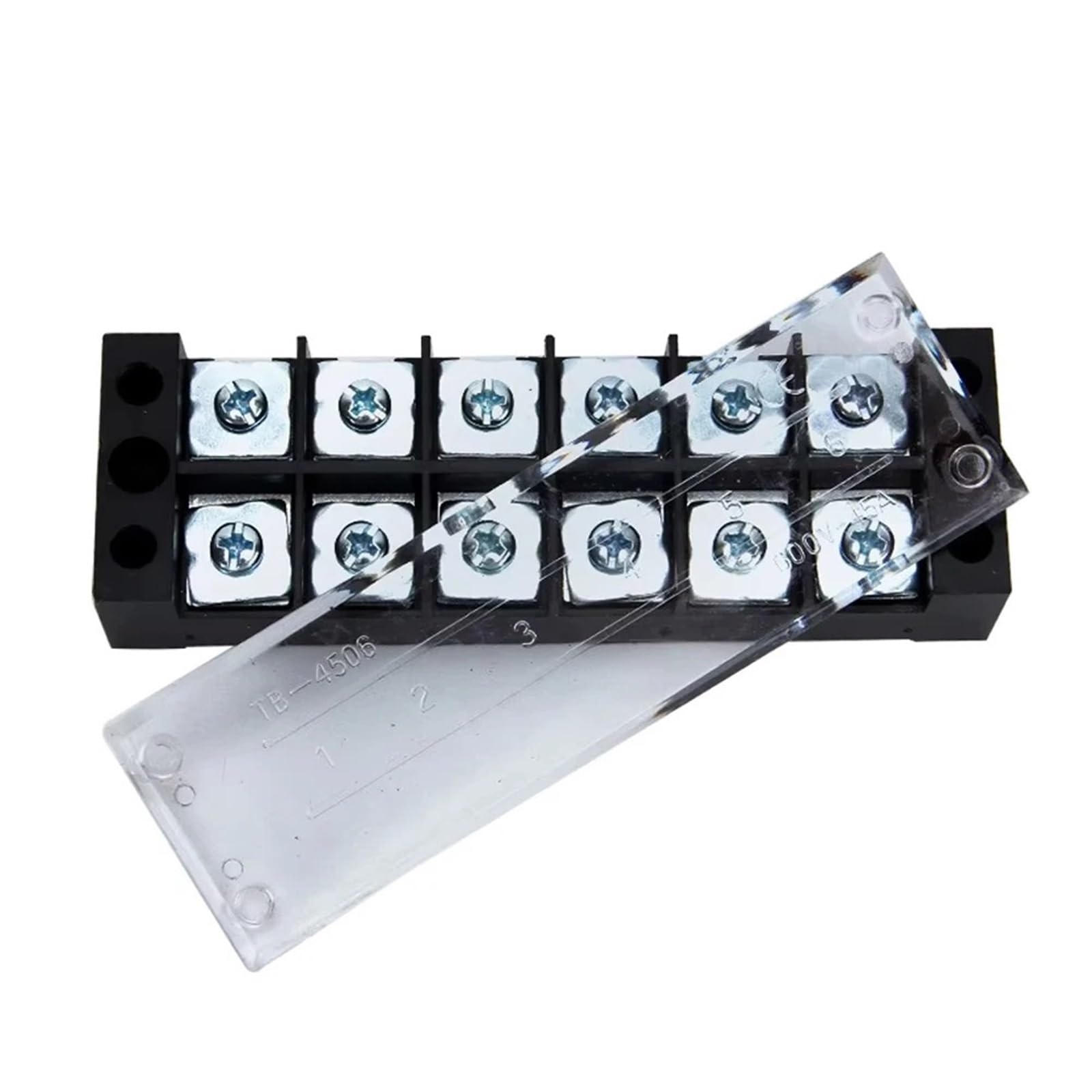 Bornier TB4506 600 W, barrette de fixation 45 A/6 positions