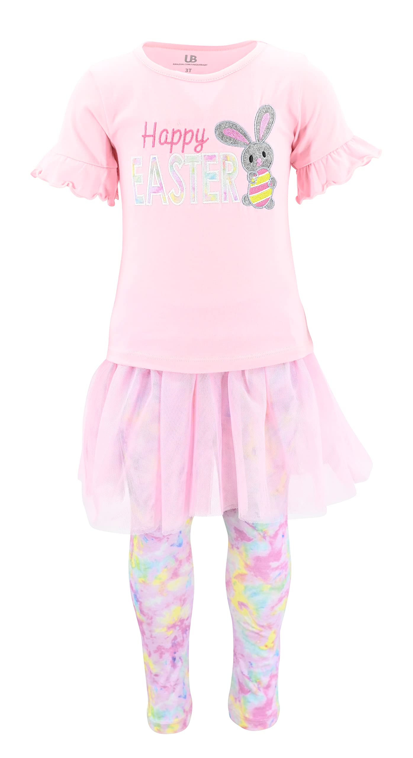 Unique Baby Girls Happy Easter Tutu 2 Piece Legging Set Outfit (18M, Pink)