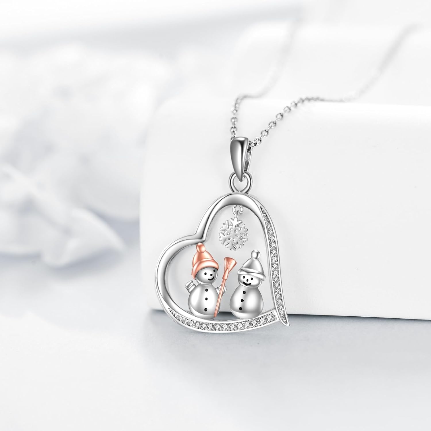 Snowman Christmas Gifts For Women 925 Sterling Silver Christmas Snowman Necklace Heart Snowman Jewelry