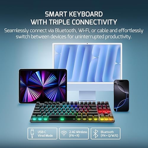 Miniatura 3 de GAMEPOWER EVA 7 TKL Teclado mecánico para juegos, 87 teclas, inalámbrico, con cable, Bluetooth, triple conectividad, interruptores rojos táctiles,