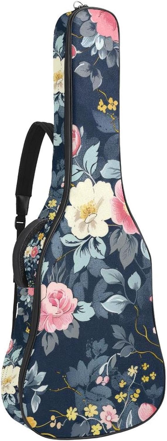 Acoustic Guitar Gig Bag 10mm Thick Padding, Soft Waterproof Guitar Case with Adjustable Backpack Straps for 40-42 Inch Guitar, Cute Pink Blossom