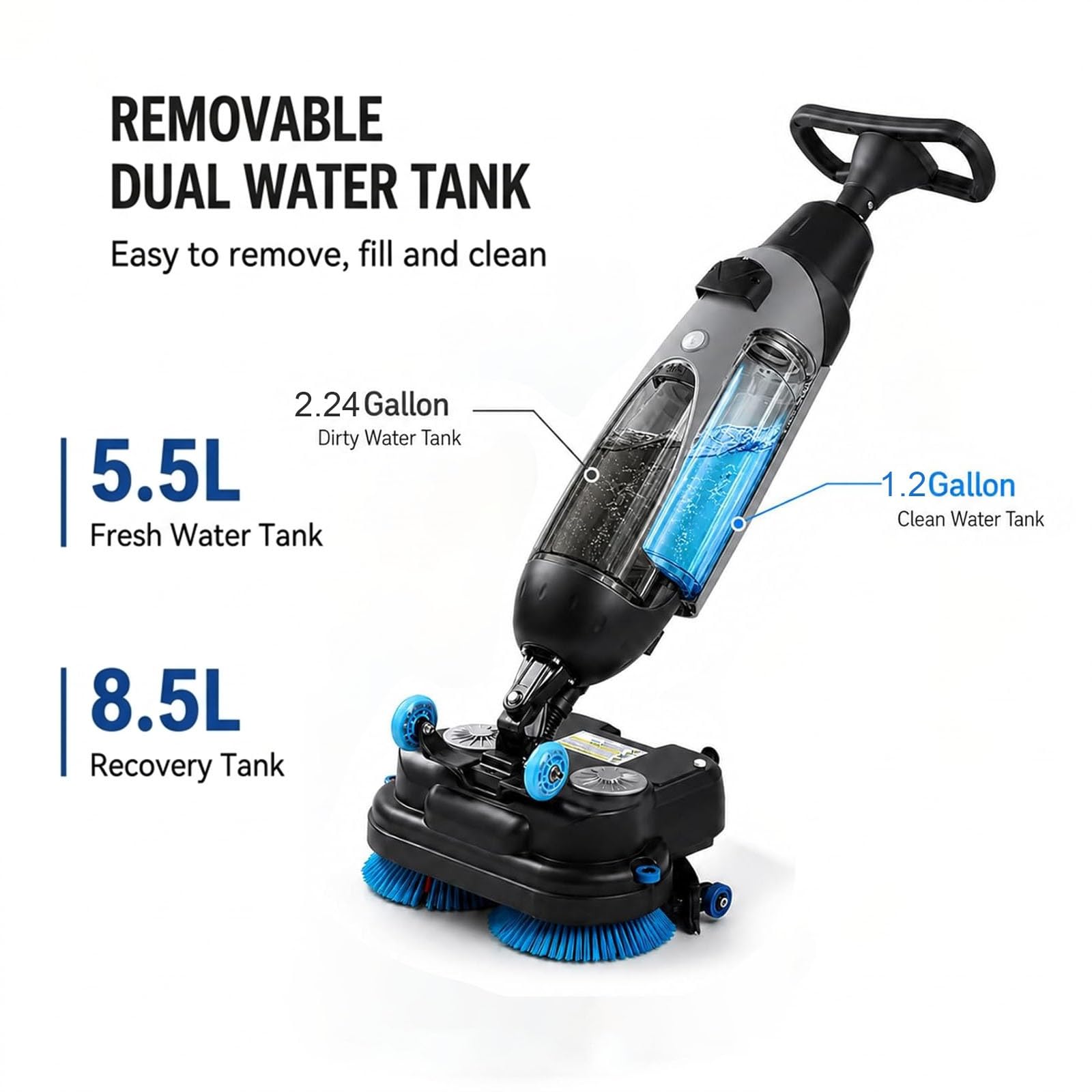 Máquina de Limpieza Industrial, Fregadora Compacta con Batería 104Ah, 1200m²/h, Doble Cepillo 500W para Mantenimiento Diario, Eficaz y Ergonómica(Gray)