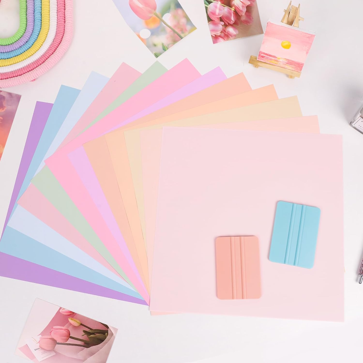 VINYL FROG Pastel Adhesive Vinyl Bundle - 12 Sheets 12"x12" Matte Boho Craft Vinyl 12 Assorted Colors Vinyl Packs for Most Kinds of Cutting Machines, Car Decal, Decor Sticker