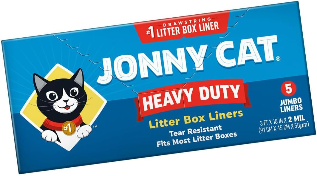 JONNY CAT Litter Box Liners, Heavy Duty Drawstring Liners, Pack of 4 Boxes, 5 Liners per Box, 3 FT X 18 IN, Tear Resistant