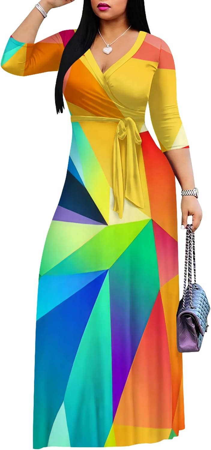 PINKPATTY Women's Plus Size Maxi Dress 3/4 Sleeves Casual Flowy Long Dress for Vacation with Pockets - Image 2