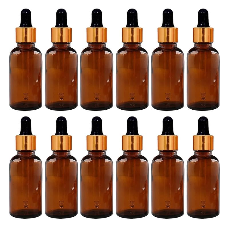 30 ml Amber Round Empty Glass Bottle/Glass Dropper/Golden Ring/Black Silicone Teat, Refillable, Reusable, For Essential Oils, Blends, Diy Perfumes Pack of 12-image-48