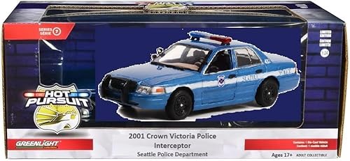 Miniatura 2 de 2001 Crown Victoria Police Interceptor Blue Metallic Seattle Police - Seattle, Washington Hot Pursuit Series 124 Modelo de automóvil fundido a