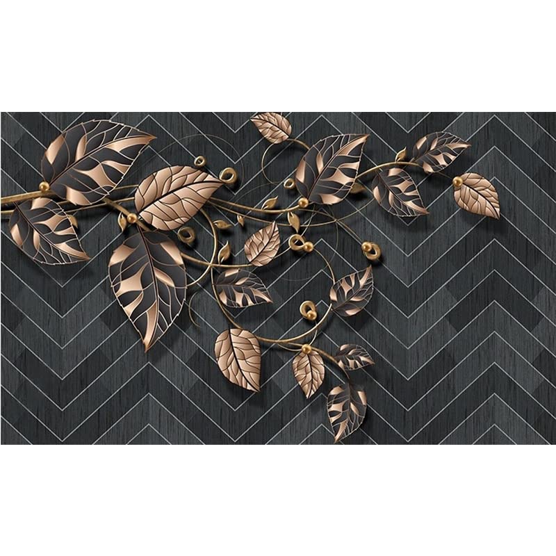 Papier peint 3D feuilles marron pour masquer les défauts du mur