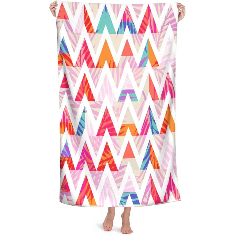 LSRCPD Colorful Geometric Patterns Beach Towel Highly Absorbent Microfiber Beach Blanket Soft Bath Towels 80 x 130 cm